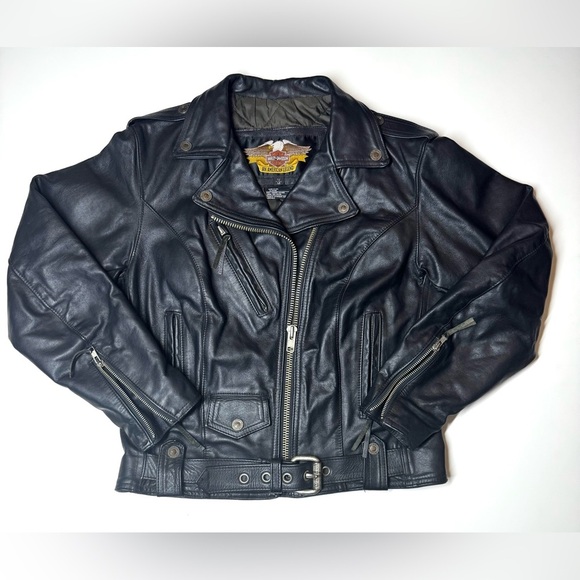Harley Davidson Women’s Vintage Black Leather Moto Biker Jacket Size- Medium - Picture 5 of 10